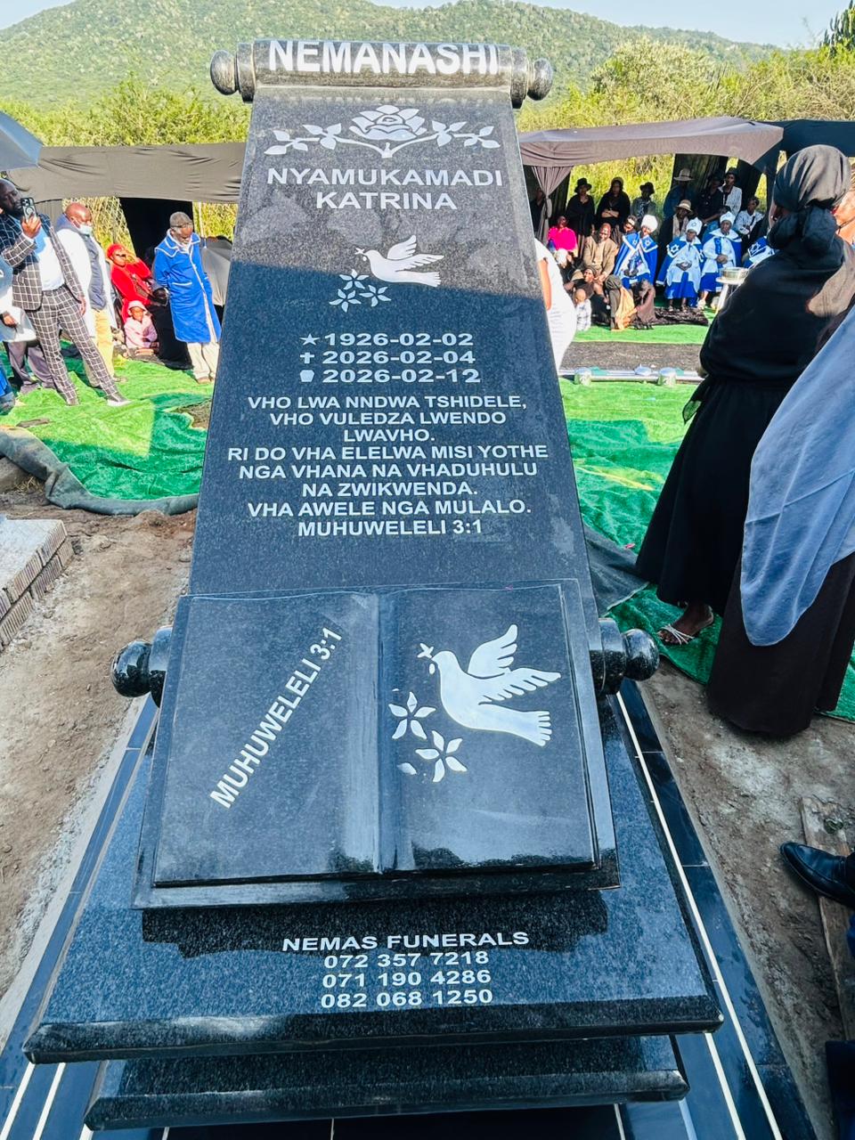 NEMAS tombstone monument at graveside unveiling